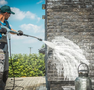 Fassadenreinigung mit Reinigungsmittel 