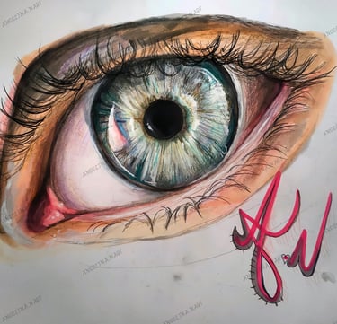 Original Realistic eye drawing. 16 years old artist. Mixed media. Art by Angelina.N ArtNess. Talent. Young artist.