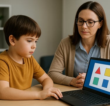 "Criança realizando atividade de atenção em consultório com psicóloga usando programa pay atention