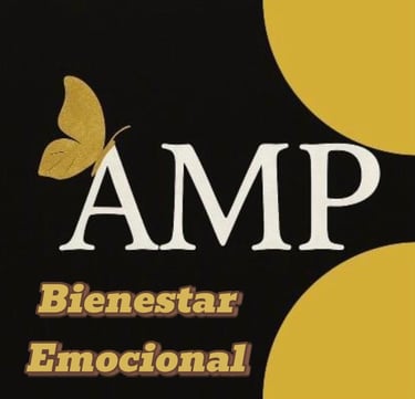 AMP Bienestar Emocional logo with a gold butterfly icon for emotional wellness and mental health support.