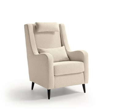 Sillón tapizado con sistema fijo, estilo clásico y respaldo alto, ideal para salones elegantes