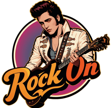 Rock On logotyp som föreställer en man med Elvis frisyr