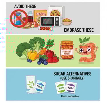 a poster of a variety of foods that include sugared sugar, sugar, and