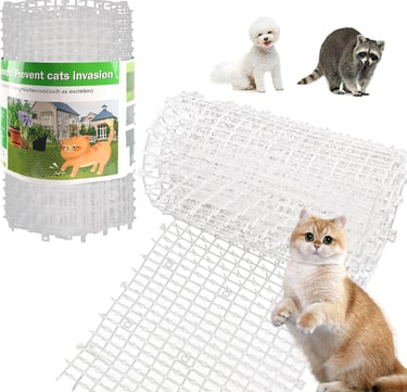 Pet Repellent Mat, White, 6.5 feet with 8 Ground Stakes 8 Zip Tie, Cat Repellent Mat with Spikes