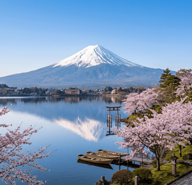 Monte Fuji com paisagem tradicional japonesa.