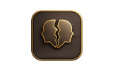 Ícone dourado de rostos de perfil representando conflitos emocionais.