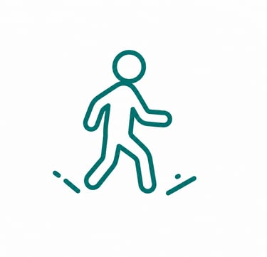 Minimalist teal pedestrian icon depicting a person walking, suitable for health and activity signage.