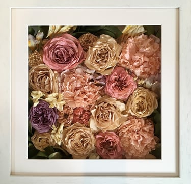a flower wall preserved wedding bouquet in a frame