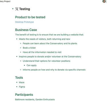 UX Research plan laid out in Notion