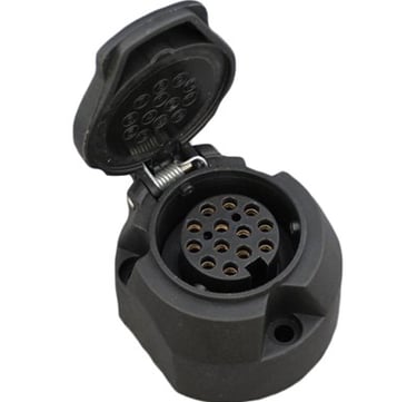 13-pin towbar socket system combining power and lighting connections for UK and European trailers