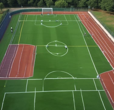 An aerial view of a multi-sport facility with various playing fields.