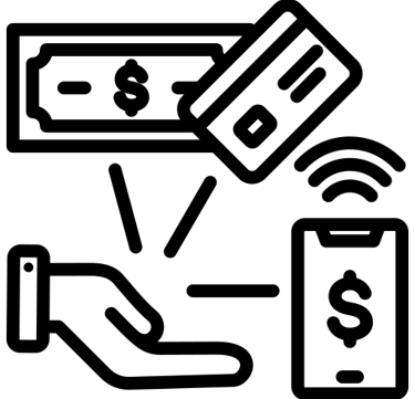 an icon of a hand giving out money by case, credit card and bank transfer