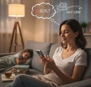 a woman sitting on a couch with a thought bubble bubble bubble