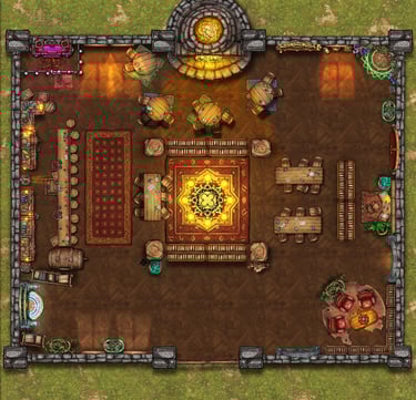 An overhead map of the Tavern at the Edge of the World. Created by Justin Gann.