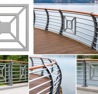 Custom aluminum raining panels, stanchions, bases , pickets, finials and caps