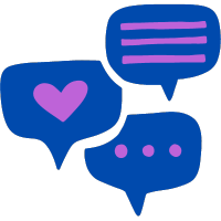 three speech bubbles with hearts on them