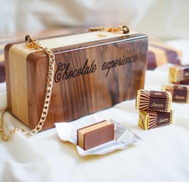 Wooden clutch in a shape of praline