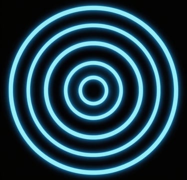 Neon blue concentric circles forming a bullseye target graphic on a black background.