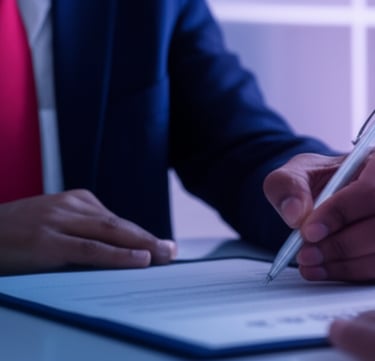 a man in a suit and tie is writing on a paper