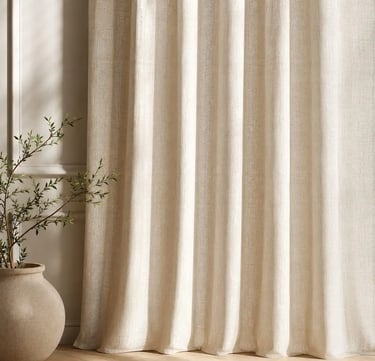 Afro Bohemian Living Room Linen Curtains – Neutral Beige Window Treatments for Earthy Modern Decor. Eftelt Home Decoration