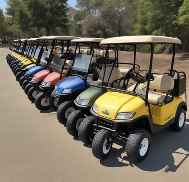 Row of golf carts for rent