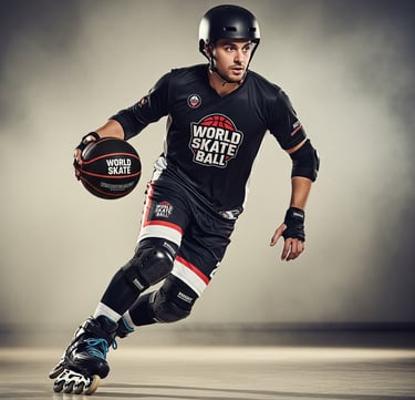 a man in a black shirt and knee pads on a skateboard