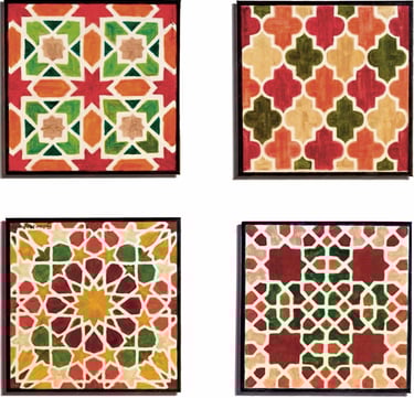 A set of four 12x12 paintings of Moroccan geometrical patterns