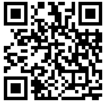A black and white square QR code for mobile scanning and digital access.
