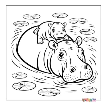 Baby hippo coloring sheet cute aquatic mammal activity