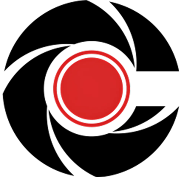 a red button with a black background and a red button