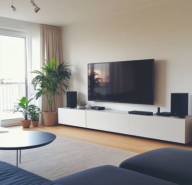 tv hanging in living room