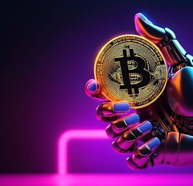 a robot hand holding a bitcoin