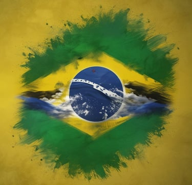 the flag of brazil is flying in the blue sky