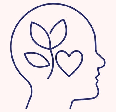 a person's head with a heart and a leaf - symbol for Positive Psychology