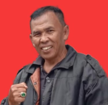 a man in a black jacket and a red background