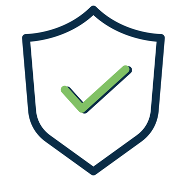A shield with a green tick