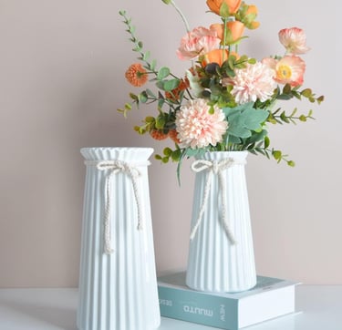 White Ceramic Ribbed Vases