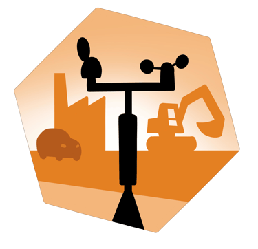Logo de mesure de qualité de l'air pour la pollution des transports, de l'industrie et de chantier