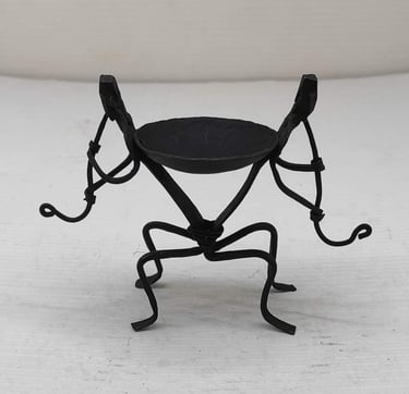 "Handcrafted Wrought Iron Sculpture of Two Tribal Figures with Oil Pot – Front View,Tribal Art-Meant for export"