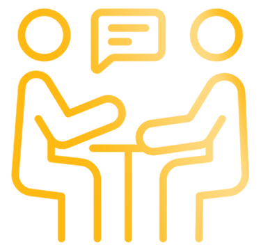 ícone de duas pessoas conversando sentadas em uma mesa