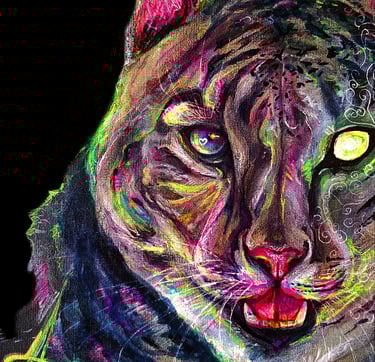 Original Neon fluorescent Lynx artwork traditional artwork by the artist Angelina.NartNess