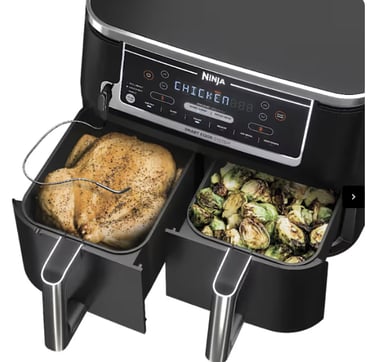 Ninja dual basket air fryer cooking two meals Ninja smart air fryer with dual zone thermometer