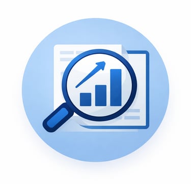 Business analysis icon with magnifying glass and chart representing data insights