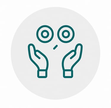 Minimalist outline icon showing cupped hands protecting eyes to symbolize vision care.