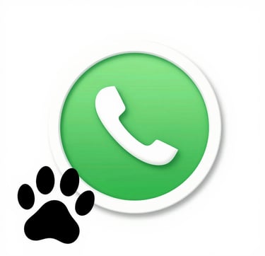 Green WhatsApp call icon with a black animal paw print for pet service contact information.