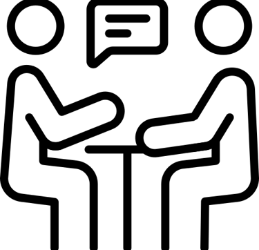 an icon of two people sat opposite each other at a table talking