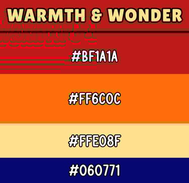 red, orange, yellow, blue color palette