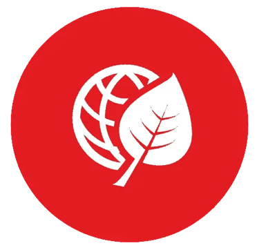 Environmental globe in a red circel icon