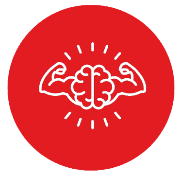 Strong brain in red circle icon