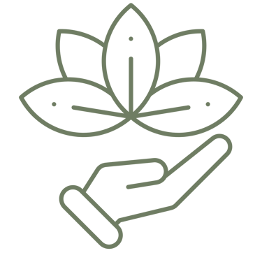 An outline of a hand gently holding a blooming lotus flower, symbolizing peace, growth, and natural wellness.